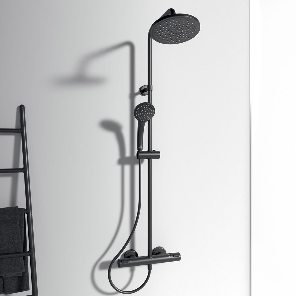 Ideal Standard Ceratherm T25 Matt Black Thermostatic Shower Column